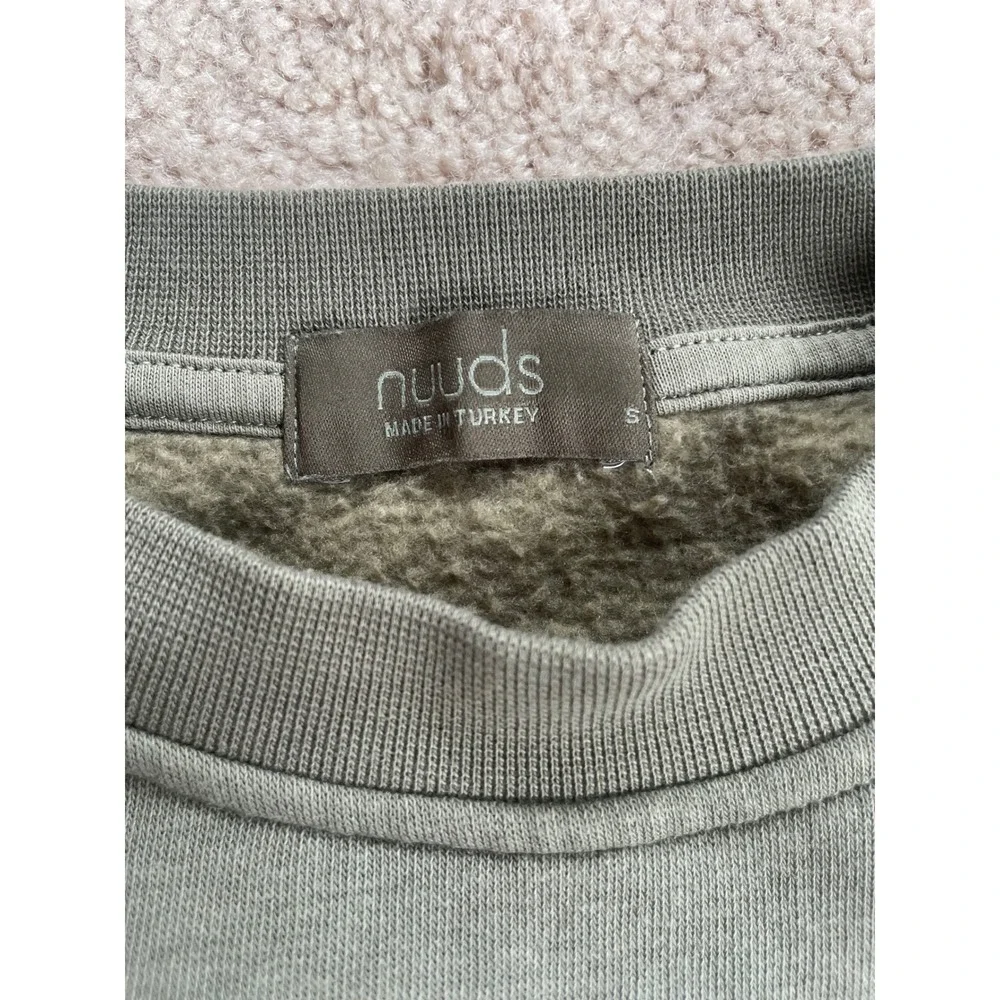 Nuuds Mens Logo Crewneck Sweatshirt Olive Green Puff Print Fleece Pullover S